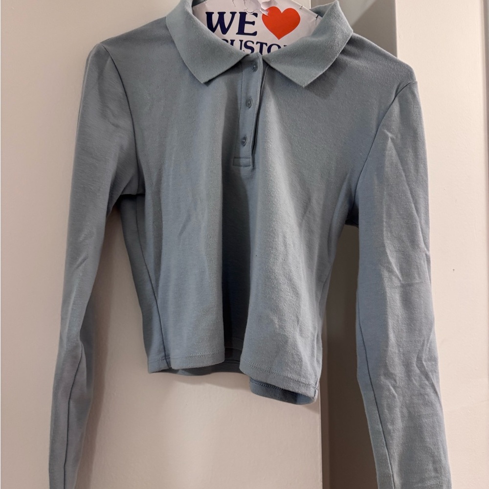 Aritzia Light Blue Long Sleeve Polo Shirt